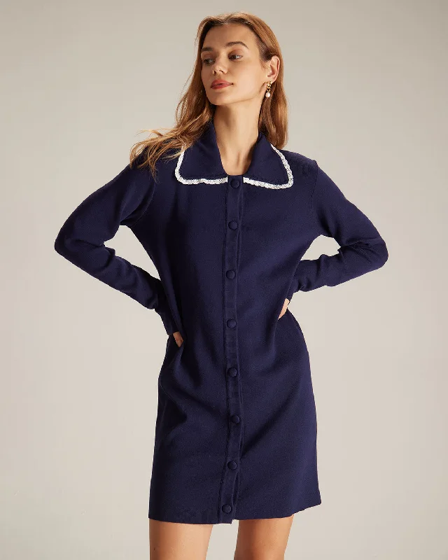 Women’s puffed sleeve dresses for vintage vibe -The Navy Peter Pan Collar Sweater Mini Dress