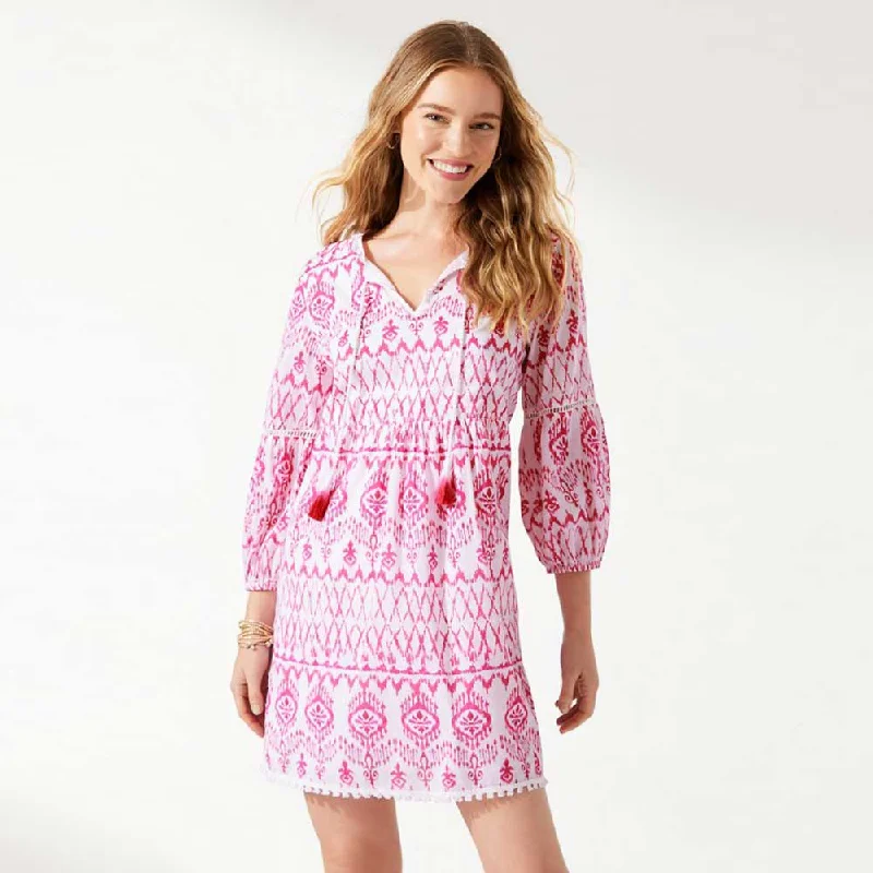 Women’s striped dresses for nautical-inspired style -Tommy Bahama Ikat Tropics Full Sleeve Dress Cover Up - Passion Pink