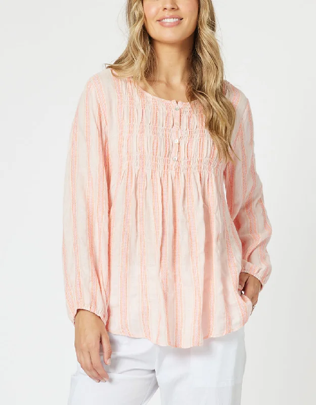 Women’s tops for travel comfort -Venice Stripe Top - Papaya