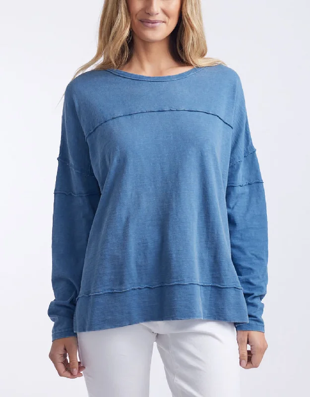 Sheer women’s tops for romantic looks -Vintage Jayne Throw On Top - Washed Denim