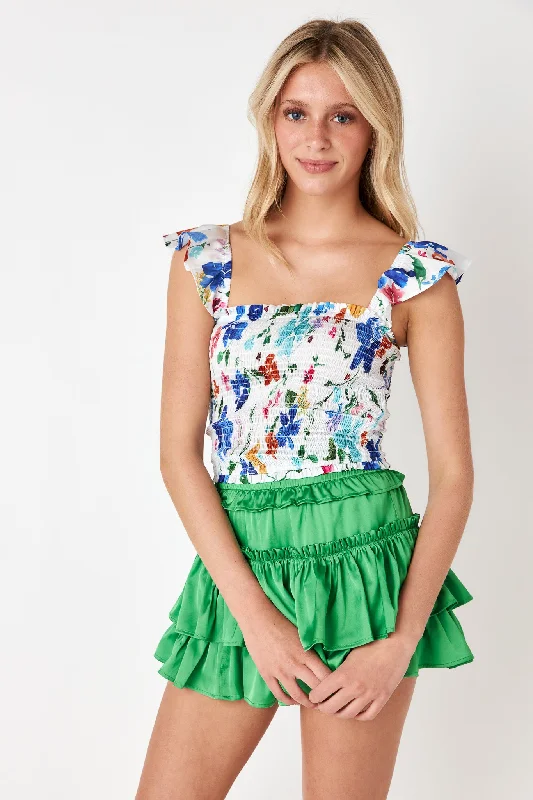 Women’s tops for weekend getaways -Ariela Ruffle Top Summer Bloom