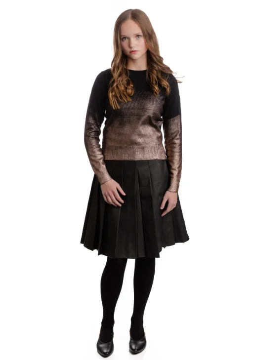 Women’s tops for layering under blazers -English Blk Knit with Copper Metallic Ombre TW4344TS-A