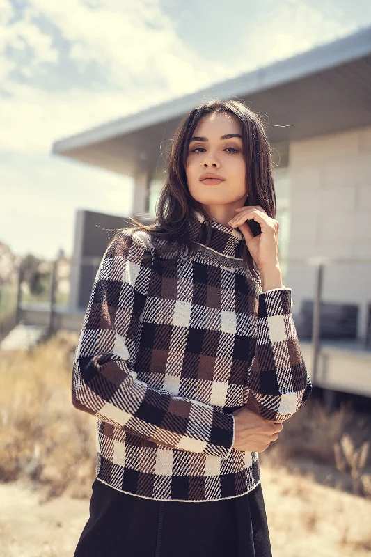 Women’s tops with crochet accents for bohemian vibes -Profile Brown Turtleneck Sweater